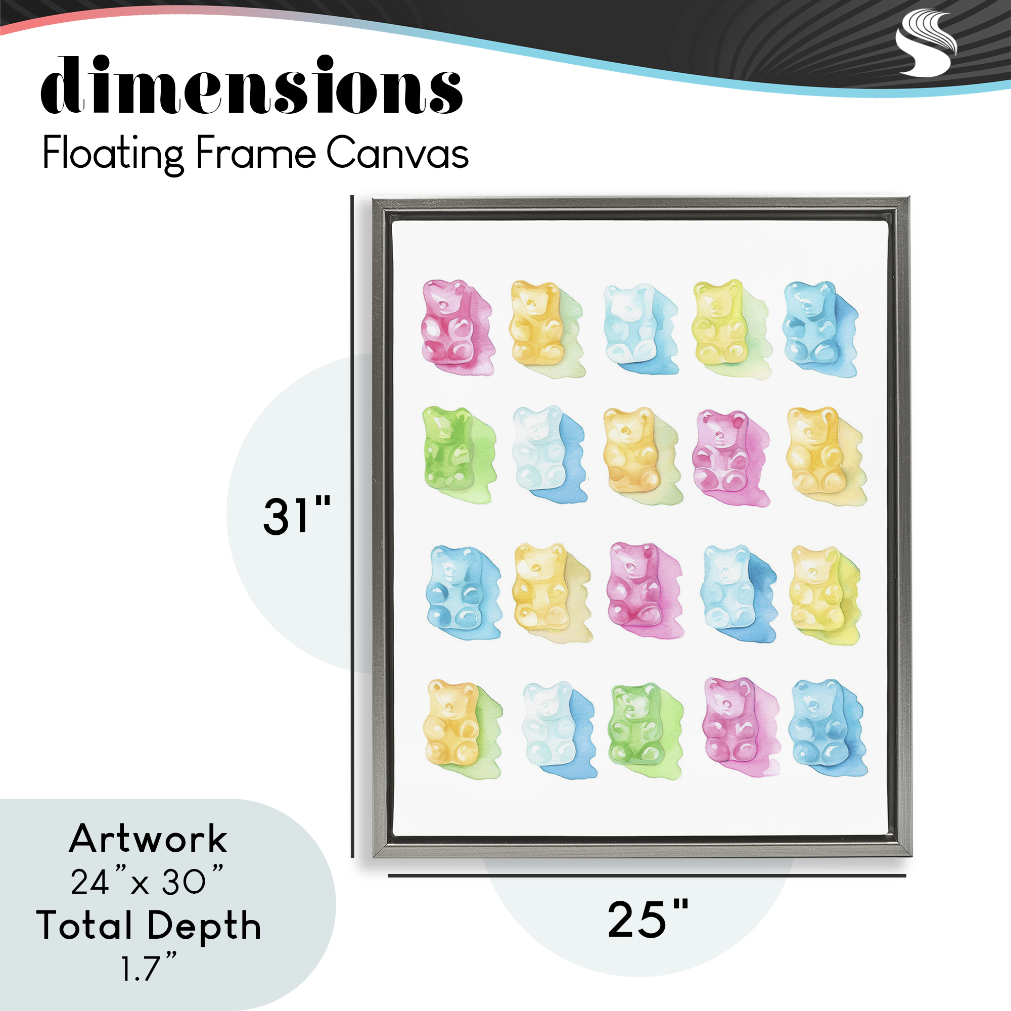Pastel Candy Bears Collection Gray Framed Floater Canvas Wall Art, design by Lil' Rue