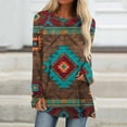 thumbnail image 2 of USSUMA Womens Long Sleeve Shirts Western Aztec Print Fit Tops Fall Casual Fashion Round Neck Blouses, 2 of 5