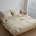 thumbnail image 3 of HIG 7‑Piece Bed in a Bag Comforter Set, Solid Light Beige Vertical Channel Quilted, Soft Microfiber All‑Season Bedding with Sheets & Pillow Shams, Queen Size, 3 of 8