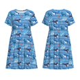 thumbnail image 3 of Bixox Robe d'Été à Manches Courtes pour Femmes Robe Ample Longueur Genou avec Poches-Bleu Poisson, 3 of 7