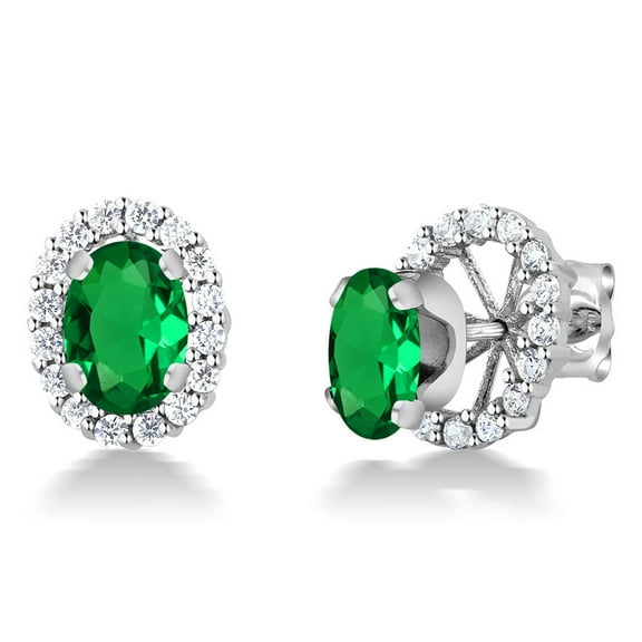 Gem Stone King Oval 7x5mm Green Simulated Emerald 925 Sterling Silver Stud Earrings 1.20 Ct