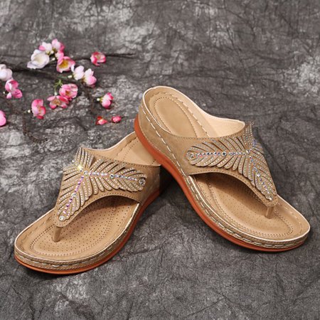 

Toe Boho Casual Sandals Hollow Out Flip Flops Summer Wedge Sneakers Women‘s Footwear