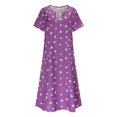 thumbnail image 4 of Cathalem Robe Courte d'Été 2024 pour Femme à Manches Courtes, Col Ras du Cou, Robe Côtelée, Violet P, 4 of 5
