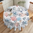 thumbnail image 3 of Summer Oceans Round Tablecloth 54 inches Orange Blue Octopus Corals Shells Coastal Waterproof Oil-Proof Table Cloth Round Table Cover for Holiday Party Picnic Dinner Decor Indoor and Outdoor Use, 3 of 9