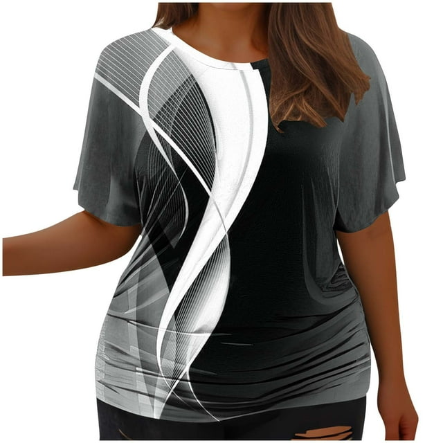 Fiudx Ofertas Flash Artículos En Oferta Camiseta de Manga Corta Grande con Cuello Redondo Plisada y Cintura de Manga Corta Informal a La Moda para Mujer