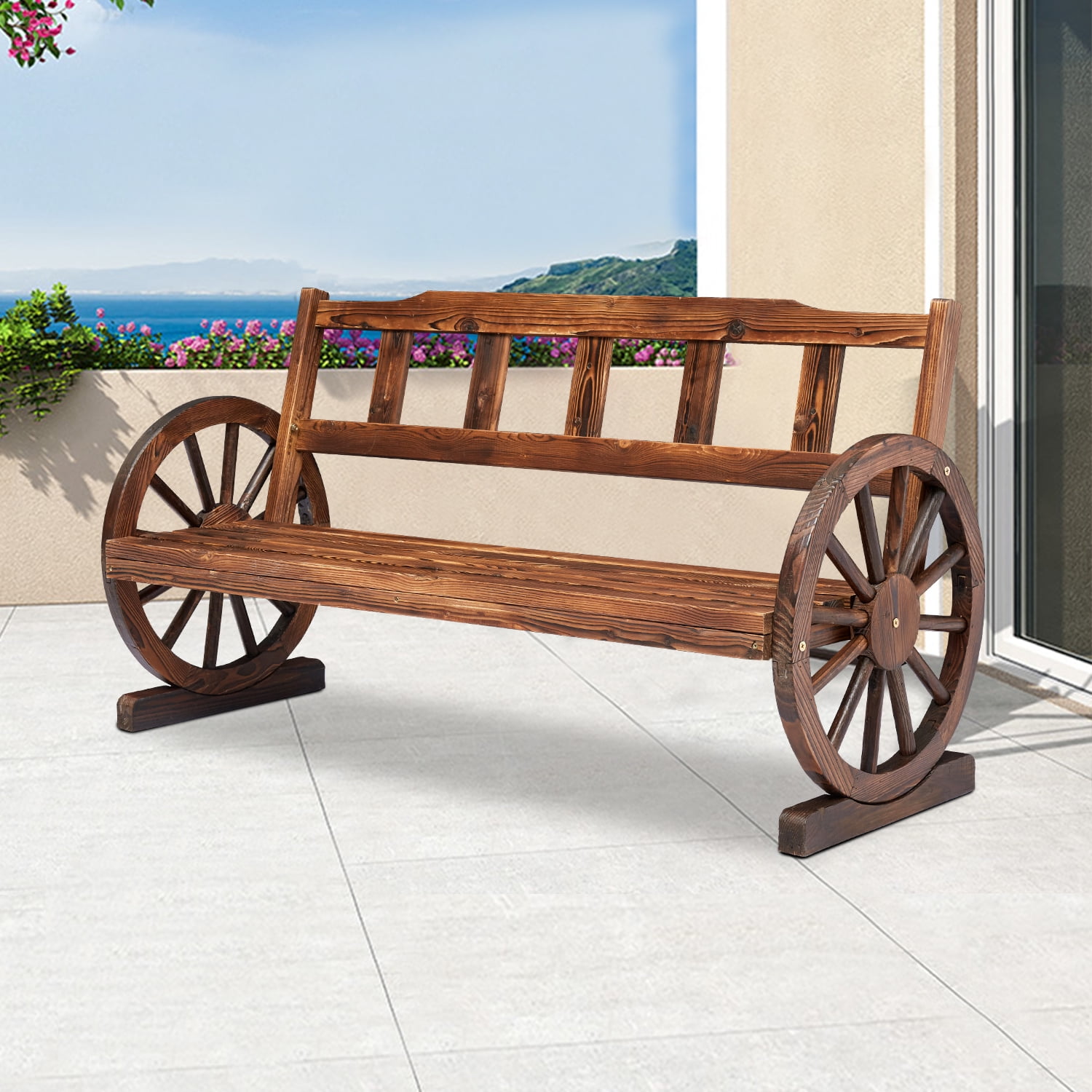 rustic wood country WAGON WHEEL outdoor terrace patio furniture bedside TABLE 