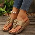 thumbnail image 4 of Xdegoge Flatform Wedges for Women Open Toe Floral Thong Sandals Cushion Low Wedge Slide Slippers Perforated Leather Beach Footwear, 4 of 9