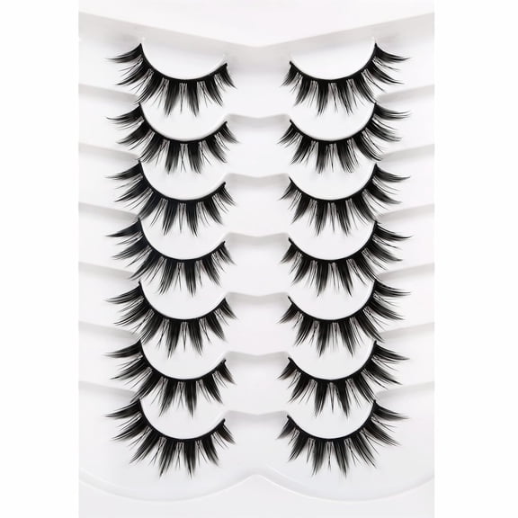Manga False Eyelashes Spiky Natural Anime Lashes Doll Eye 8D Wispy Volume Sexy Faux Mink Fake Eyelash Strips 7 Pairs Pack
