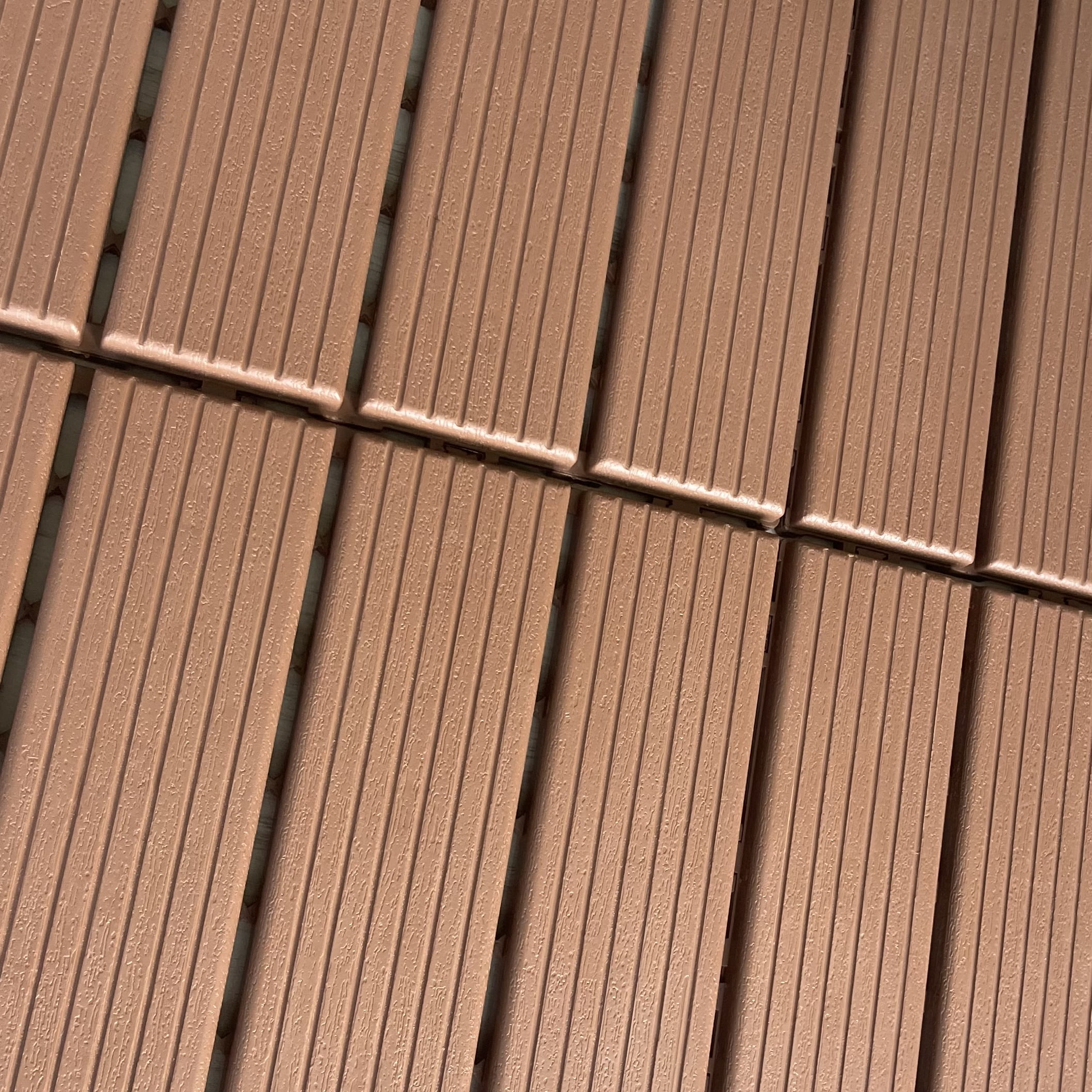 Miniyam 44-Pack Square 11.8"x11.8" Waterproof Deck Tiles, All-Weather, for Porch, Poolside, Brown(Small Straight line)