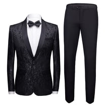 Mens 2 Piece Floral Jacquard Dress Suit Set 1 Button Print Dinner Jacket Pants-Black