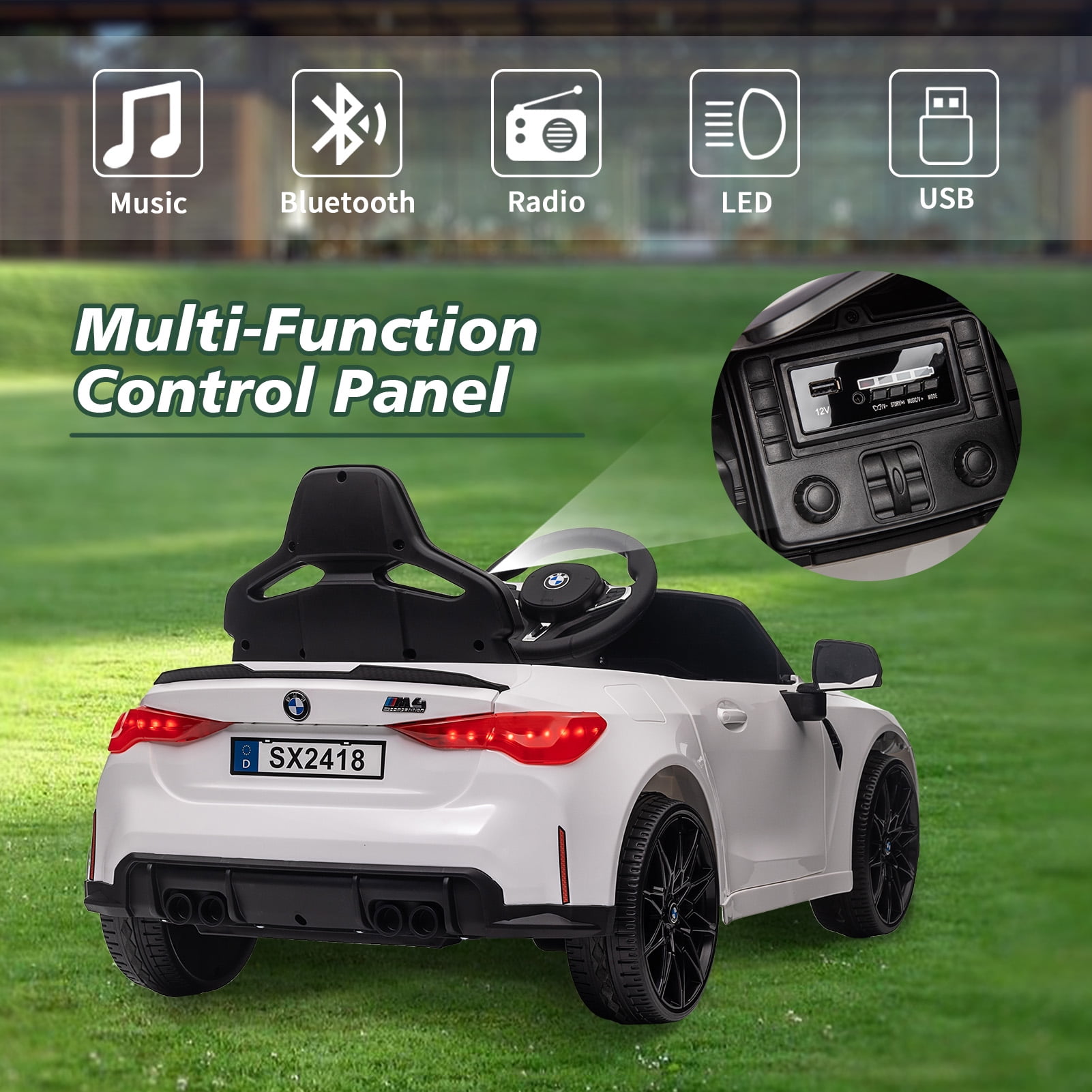Okybaby BMW M4 12V White Ride On Car for Kids,With Parents Remote Control,Kids Electric Car,Battery Powered Cars for Kids