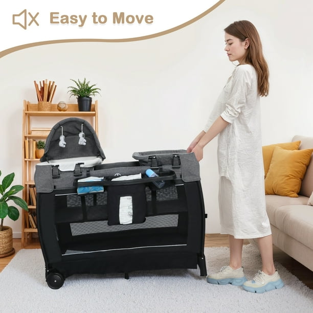 AILEEKISS 3-in-1 Foldable Baby Playard with Bassinet and Changing