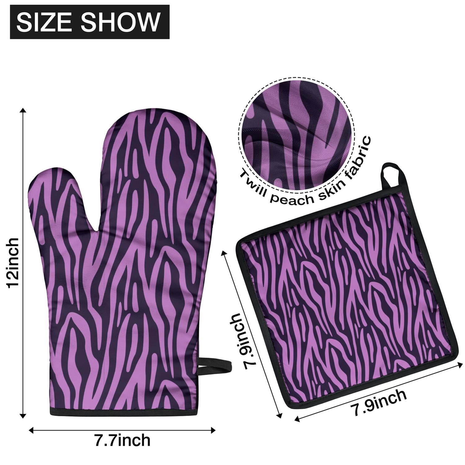 Leopard Print Oven Mitts and Pot Holders Set Of 4, Heat Resistant Kitchen Gloves with Non-Slip Grip, Hanging Loop, Soft Cotton Lining for Baking, Cooking, Grilling, Barbecue