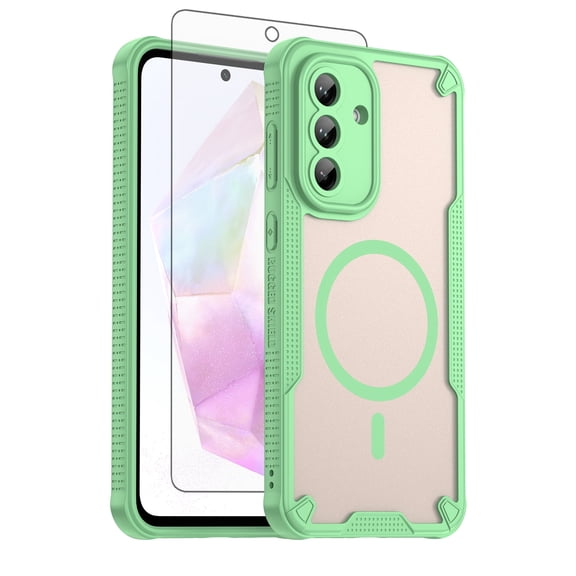 Asuwish Compatible with Samsung Galaxy A36 5G Phone Case Tempered Glass Screen Protector Slim Magnetic Translucent Matte Back Shockproof Hybrid Protective Cover for A 36 36A SM-A366U Women Men Green