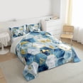 thumbnail image 3 of Feelyou Grey Blue Marble Queen Comforter Set, Chic Gold Honeycomb Abstract Bedding Sets, Teens Adult Girls Women Reversible Bedding Comforter Set, Luxury Bedroom Decor, 3pcs, 3 of 8