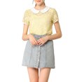 thumbnail image 2 of MODA NOVA Junior's Contrast Doll Collar Short Sleeve Tops Sheer Lace Top Yellow S, 2 of 5