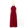 thumbnail image 3 of CHICTRY Kids Girls Halter Neck Backless Romper Outfit Chiffon Sleeveless Wedding Birthday Party Jumpsuit Burgundy 8, 3 of 7