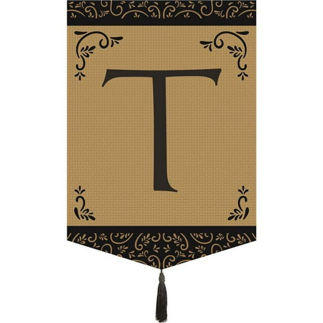Magnolia Garden Flags M030017 Monogram T Tassel Burlap Garden Flag