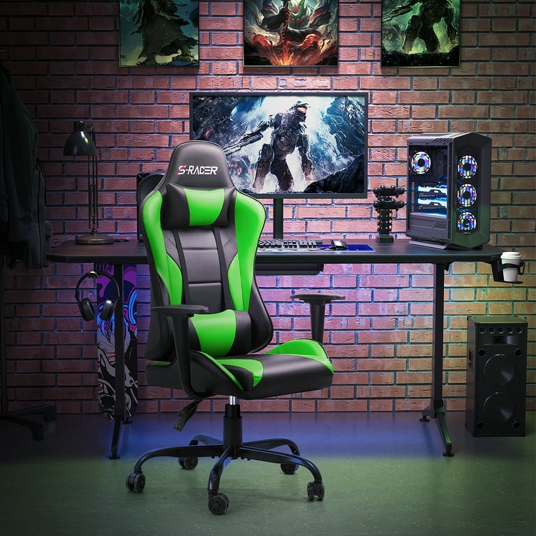 Green Gaming Racing PC Chair Office Ergonomic High Back Seat