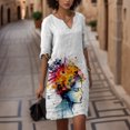 thumbnail image 3 of Gibobby Vestido Casual para Mujer Mujer Verano Casual Retro Estampado de flores Cuello en V Longitud media Vestido de manga media(Blanco,M), 3 of 4