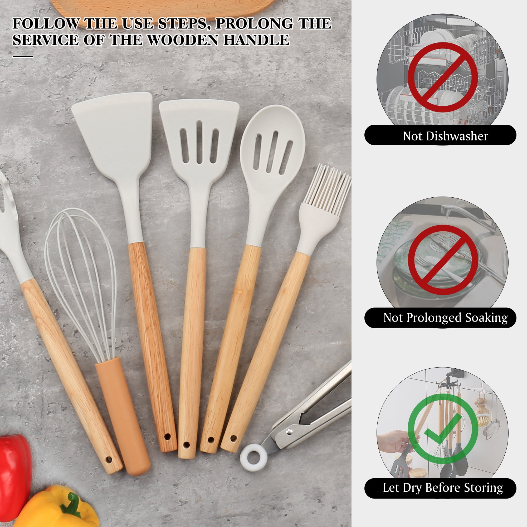Silicone Kitchenware Set, 44-Piece Non-Stick Cooking Utensils Kitchen Set, Non-Stick 446°F/230°C Heat-Resistant Cookware (white)