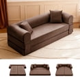 thumbnail image 2 of 78.5" Convertible Sofa Bed, Faux Leather Futon Couch with Pillows & Side Storage Pocket, Floor Sleeper Brown Sofa in a Box,Boneless Couch for Living Room Bedroom, 2 of 11