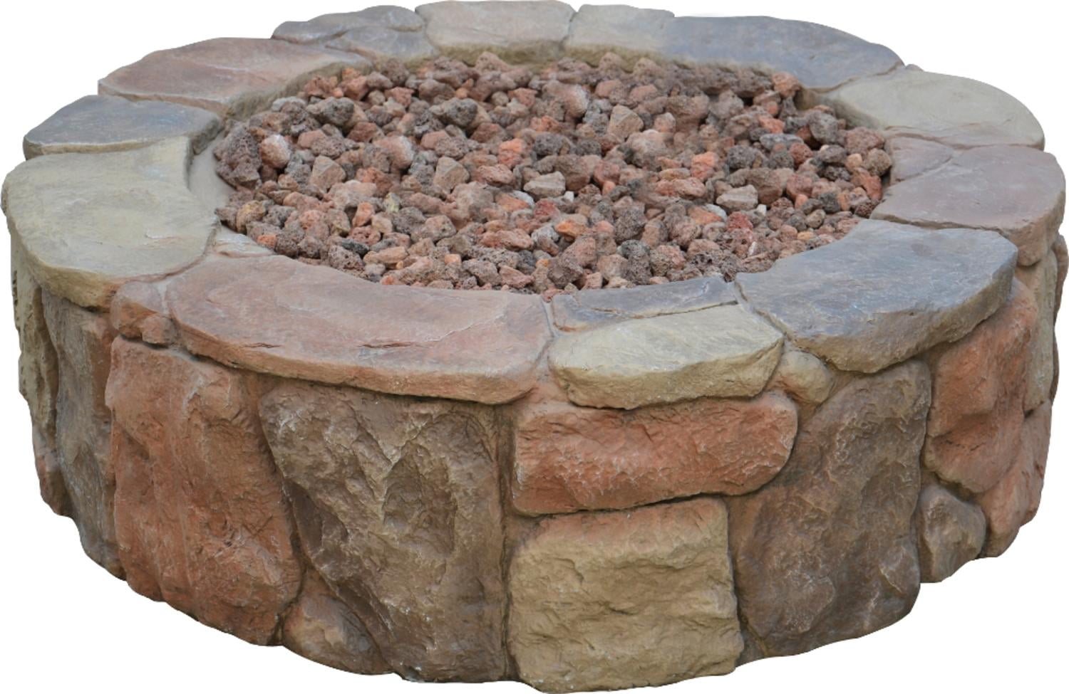 The Rhodes Gas Outdoor Patio Stacked Stone Round Firepit 36" by CC Outdoor Living