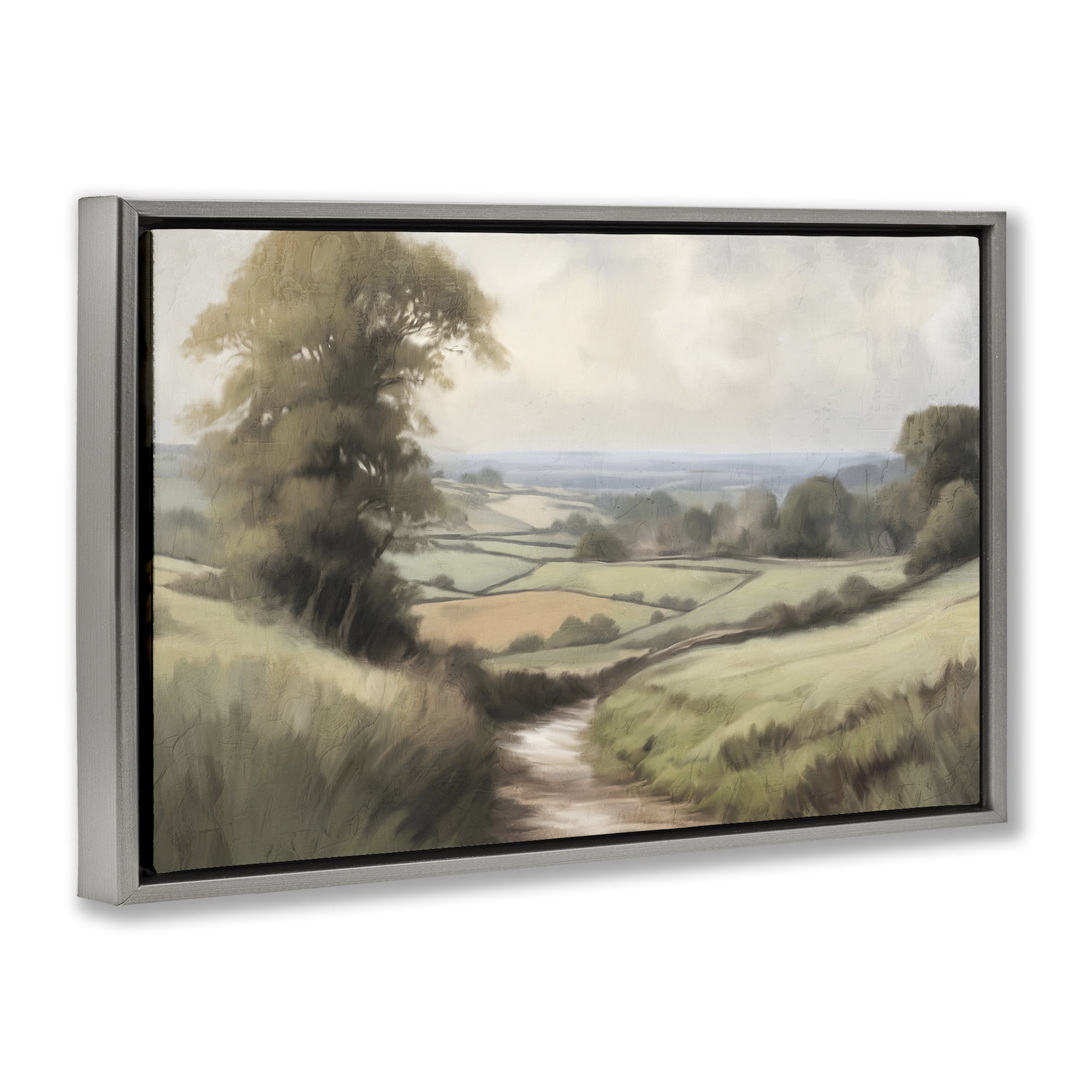 Stupell Industries Country Walk Path Landscape & Nature Painting Gray Floater Framed Canvas Art Print Wall Art, 31 x 21