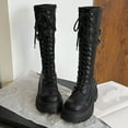 thumbnail image 4 of Black Ladies Tall Boots With Lace-Up And Buckle Detail Thick Heel For Casual, 4 of 9
