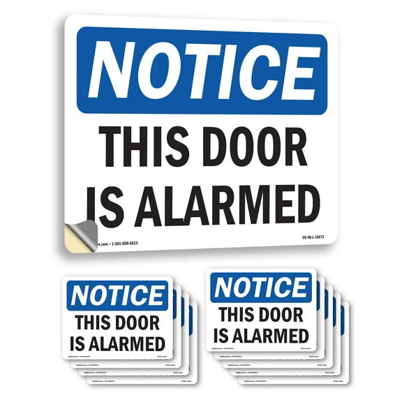 This Door Is Alarmed OSHA Notice Vinyl Decal Label 14 Inch x 10 Inch - 10 Pack