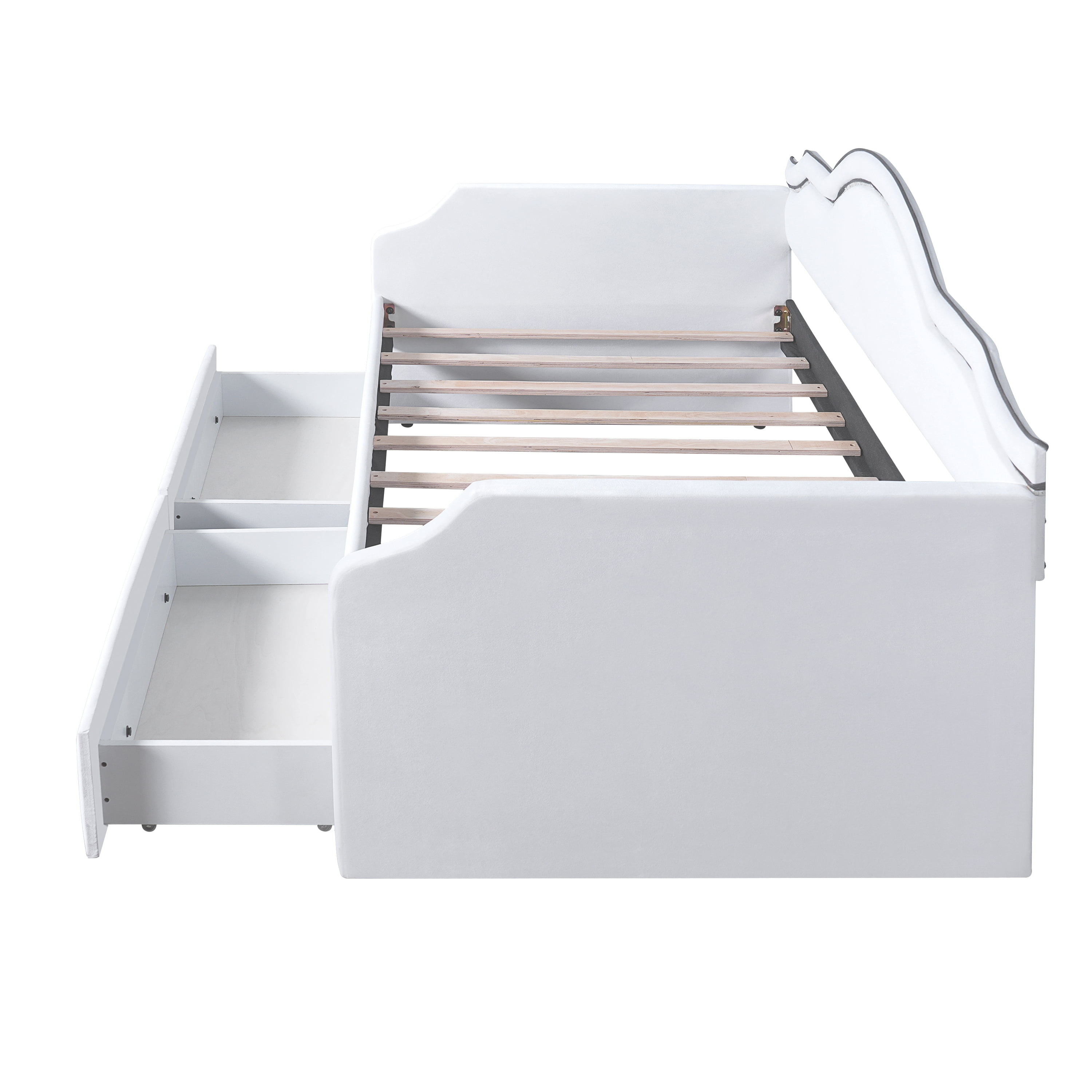 Euroco Upholstered Twin Size Daybed with LED Light and 2 Drawers, Beige