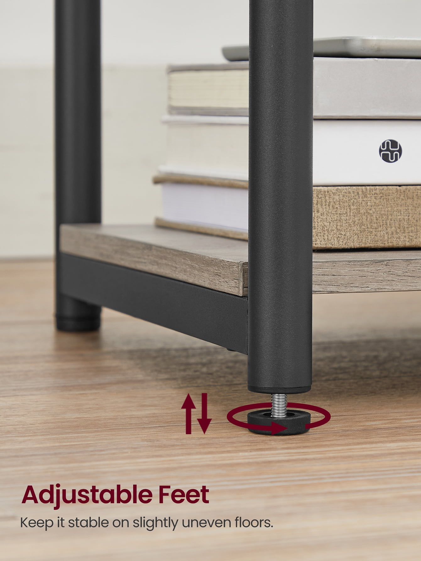 End Side Table with Charging Station 3-Tier End Table with USB Ports and Outlets Nightstand for Living Room Bedroom Greige and Black