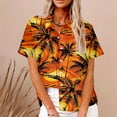 thumbnail image 3 of Camisas de Manga Corta para las Mujeres Cuello Redondo Hawaii Impresión Casual Blusa Plisada, Top Flujo, 3 of 5