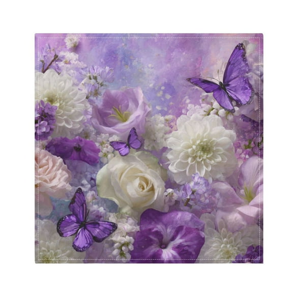 Qxltty Purple Butterfly Floral Napkins 20×20in Perfect for Parties Dinners Weddings Cocktail Housewarming Cloth Napkins Set of 6