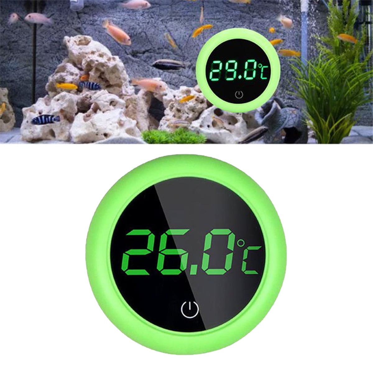 Digital LED Display Aquarium Thermometer with Sensor on The Back for Fish, TurtlesGreen