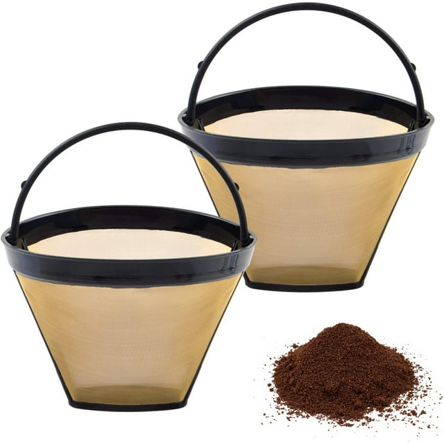 FrostHike 2Pcs Reusable Coffee Filters 8-12 Cup Cone Coffee Filters Permanent Replacement Basket Filter Stainless Steel Mesh Coffee Filter Fit for Coffee Machine and Brewer. Gold