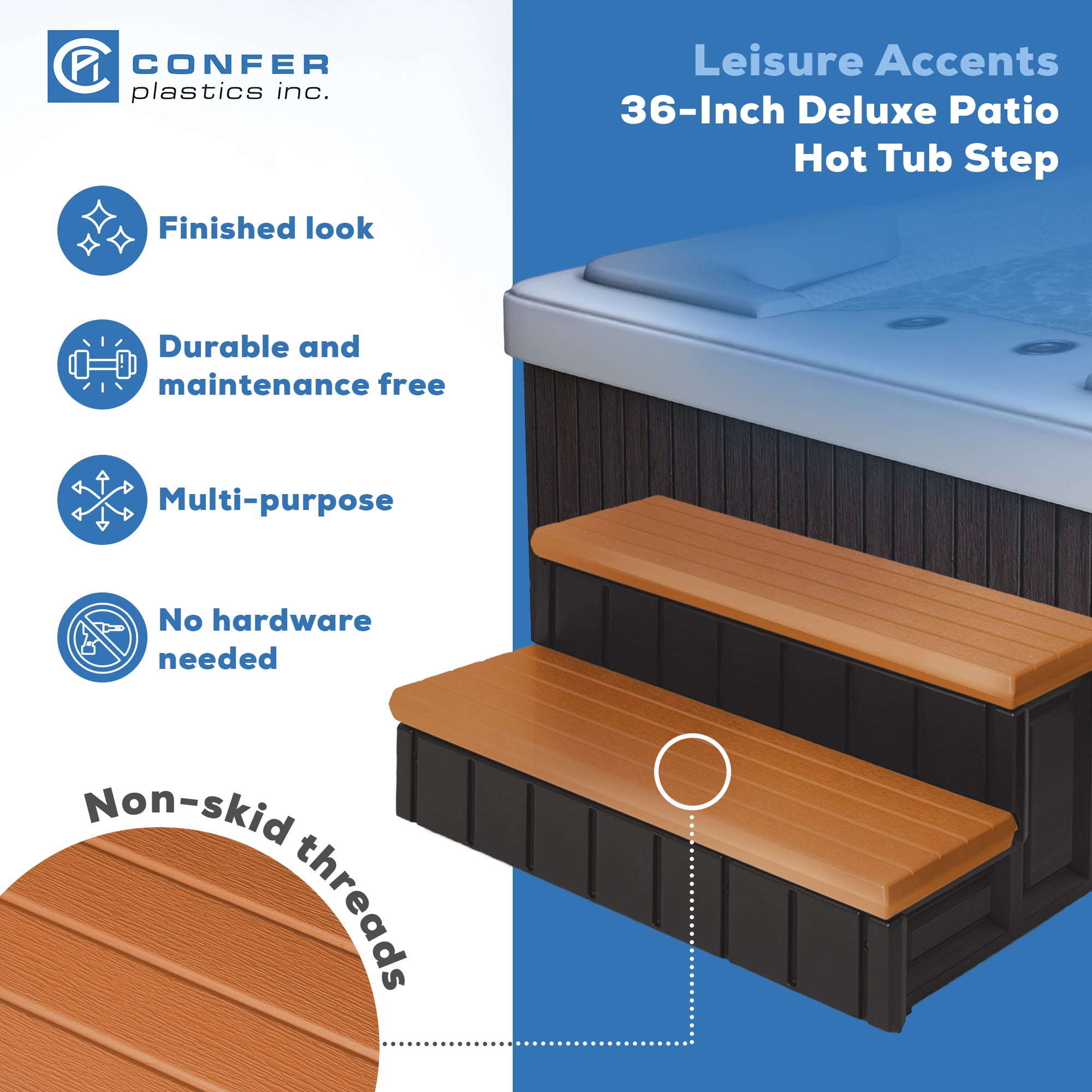 Confer Plastics Leisure Accents Deluxe Spa Hot Tub Steps, 36" Wide, Redwood