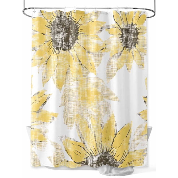 Yellow Sunflower Shower Curtain, Vintage Flowers Waterproof Shower Curtain Set with 12 Hooks Lightweight Washable Fabric Shower Curtains for Bathroom 36x72 Inches