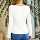 thumbnail image 4 of Blusa Fruncida Manga Larga Color Puro Slim Fit Moda Elegante Mujer Fruncido Top Blanco L, 4 of 6