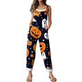 thumbnail image 6 of Halloween Overalls for Women Floral Print Linen Jumpsuit Wide Leg Spaghetti strap Rompers Pants with pockets, 6 of 7