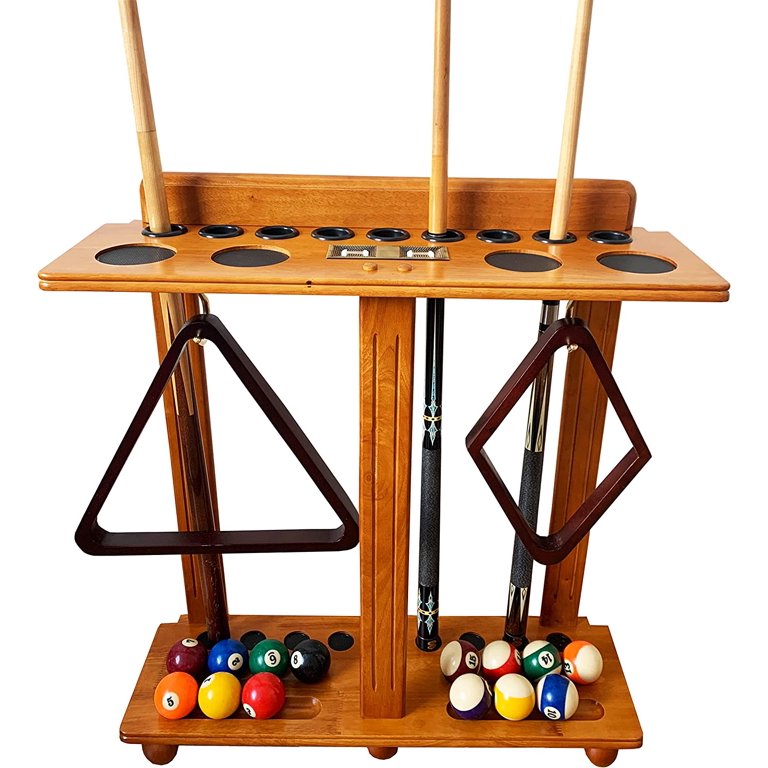 Pool Queue Holder Solid Hardwood Pool Cue Rack - Holds 9 Cues With ...