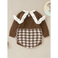 thumbnail image 5 of SAYOO Infant Baby Knitted Romper, Long Sleeve Crew Neck Plaid Print Frill Trim Bodysuit, 5 of 9