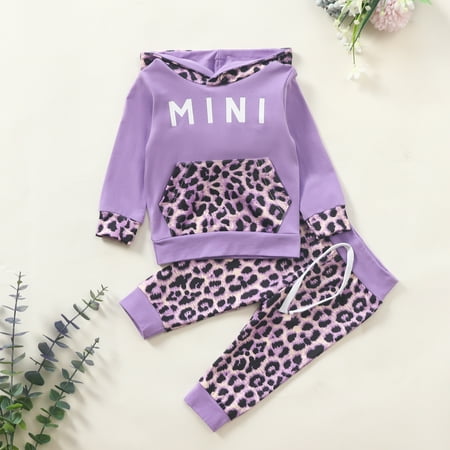 

Caitzr Newborn Baby Leopard Letter Print Long Sleeve Hoodie with Pocket Trouser with Strap Set