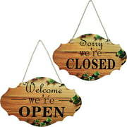 JCOLUSHI Open and Closed Sign for Business, Hanging Open and Closed Business Signs, Welcome Rustic Wood Sign