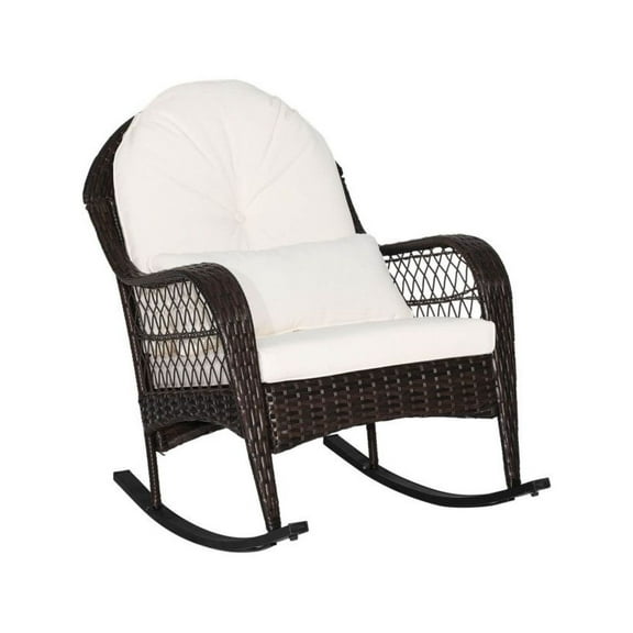 Rattan Rocking Chair Patio Storage Bench, 3-in-1 Outdoor Furniture with Cushions