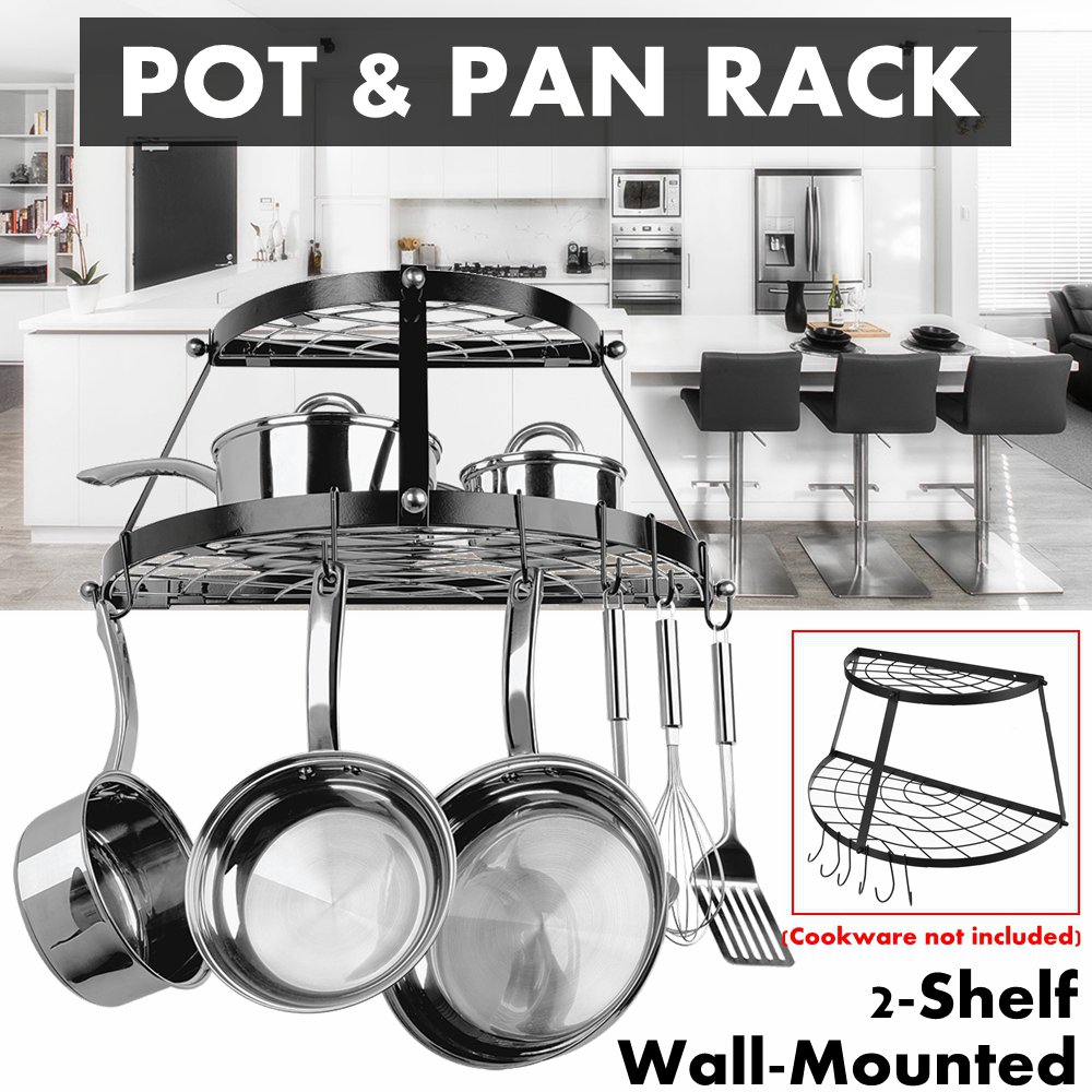 AUGIENB 24'' Kitchen Pot Rack Ceiling Mount Cookware Rack with 8 Hooks