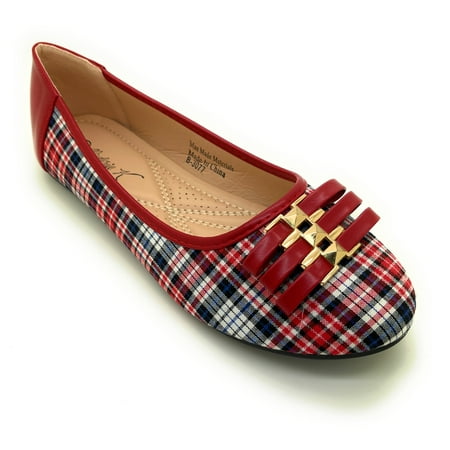

Three Solid Bow Plaid Ballerina Flats