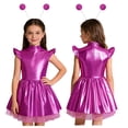 thumbnail image 2 of Aislor Girls 2Pcs Alien Dress Up Iridescent Glossy Flying Sleeve Ruffled Tutu Dress with Hair Hoop Hot Pink 14, 2 of 7