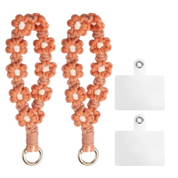 Uxcell 2 Pcs Correa para Muñeca de Teléfono con Pestañas de Sujeción, Pulsera Lanyard para Teléfono Celular Hecha a Mano para Mujeres y Niñas, Naranja Claro