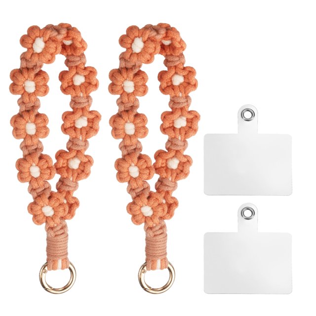 Uxcell 2 Pcs Correa para Muñeca de Teléfono con Pestañas de Sujeción, Pulsera Lanyard para Teléfono Celular Hecha a Mano para Mujeres y Niñas, Naranja Claro